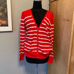 Old Navy V-Neck Red and White Striped Cardigan
